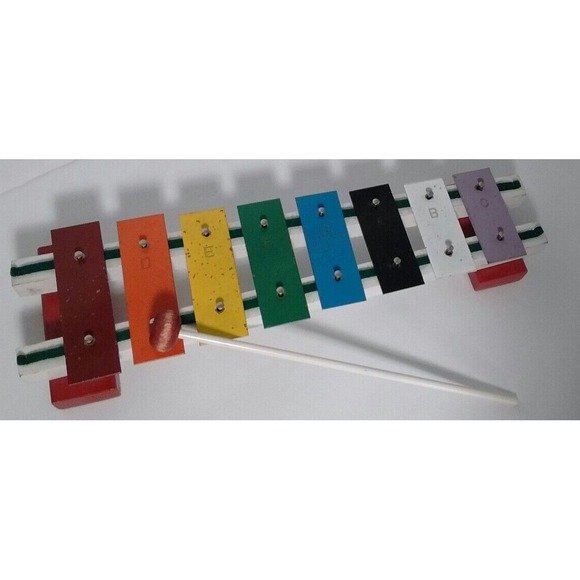 Vintage‎ Toy Xylophone Metal and Wood 8 Key/One Octave With Mallet - Picture 3 of 12